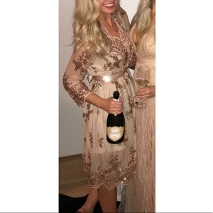 Blush sequin midi dress